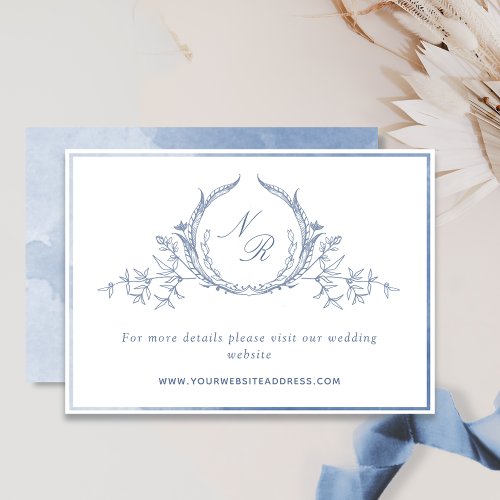 Dusty Blue Monogram and Watercolor Wedding Website Enclosure Card