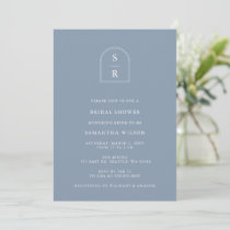 Dusty Blue Monogram Arch Modern Bridal Shower  Invitation