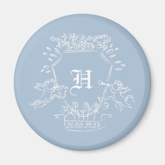 Dusty Blue Monogram Baby Shower Favor Magnet (Front)