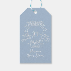 Dusty Blue Monogram Baby Shower Gift Tags