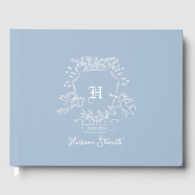 Dusty Blue Monogram Baby Shower Guest Book (Front)