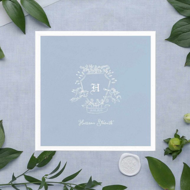 Dusty Blue Monogram Baby Shower Napkins (Creator Uploaded)