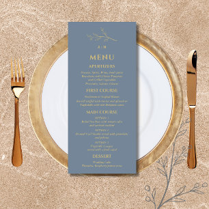 Dusty Blue Monogram Botanical Minimalist Wedding Menu