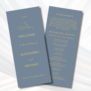 Dusty Blue Monogram Botanical Minimalist Wedding Program