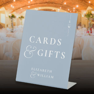 Dusty Blue Monogram Cards And Gifts Pedestal Sign