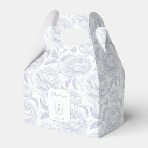 Dusty Blue Monogram Crest Chinoiserie Peonies Favor Boxes