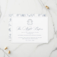 Dusty Blue Monogram Crest The Night Before Invite
