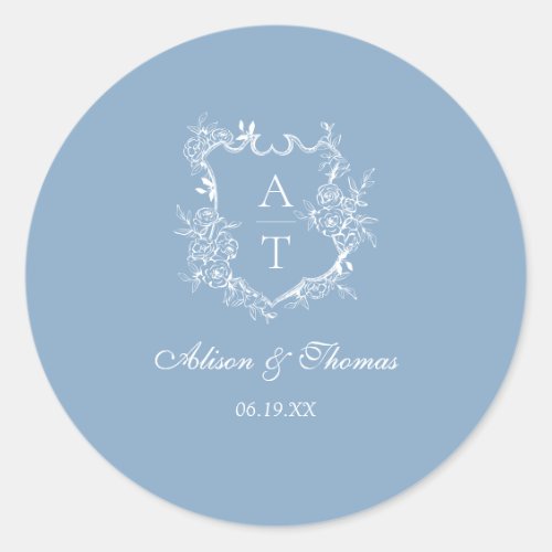 Dusty Blue Monogram Crest Wedding Envelope Seal