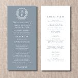 Dusty Blue Monogram Crest Wedding Program<br><div class="desc">Guide your guests through your special day with this Dusty Blue Monogram Crest Wedding Program. Featuring a soft, romantic hue and an elegant crest design, this program blends traditional charm with modern style. Your custom monogram adds a personalized touch, making it a beautiful keepsake. Ideal for classic, garden, or coastal...</div>