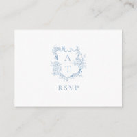 Dusty Blue Monogram Crest Wedding QR Code RSVP