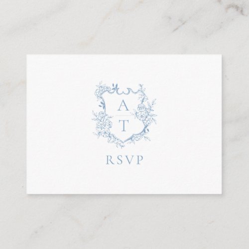 Dusty Blue Monogram Crest Wedding QR Code RSVP Enclosure Card