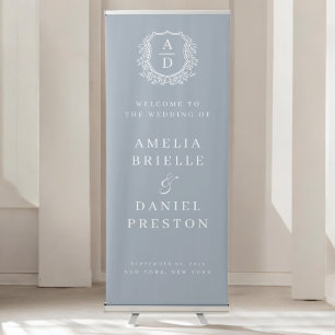 Dusty Blue Monogram Crest Wedding Welcome Sign