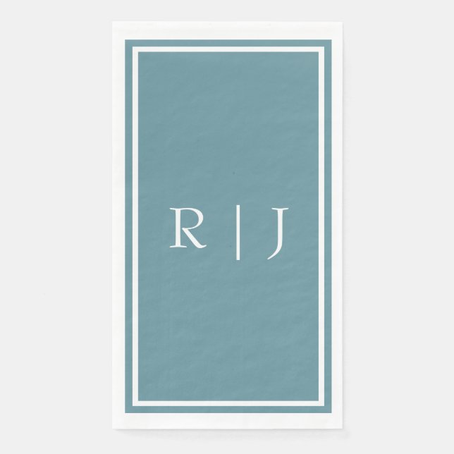 Dusty Blue Monogram Custom Name Simple Wedding Paper Guest Towels (Front)