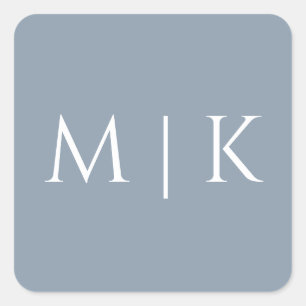 Dusty Blue Monogram Elegant Simple Minimal Wedding Square Sticker