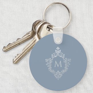 Dusty Blue Monogram Elegant Vintage Crest Initial 