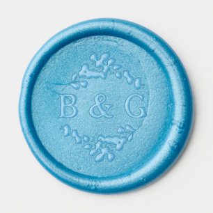 Dusty Blue Monogram Eucalyptus Frame Wedding Wax Seal Sticker