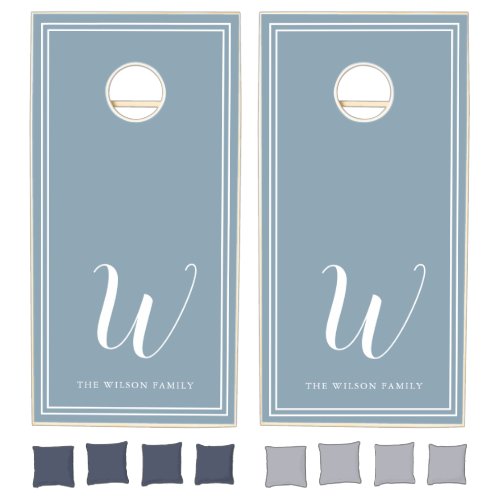Dusty Blue Monogram Family Initial Wedding  Cornhole Set
