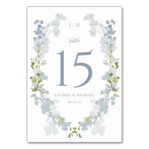 Dusty Blue Monogram Garden Vintage Wedding Table Number