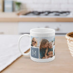 Dusty Blue | Monogram Grid Photo Collage Coffee Mug<br><div class="desc">This simple personalized photo mug design puts 6 of your favorite snaps front and center,  along with a single initial monogram on each side. Customize with six square photos of friends,  kids,  grandchildren,  pets,  or your favorite places,  with your initial in white lettering on a dusty blue square.</div>