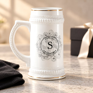 Dusty Blue Monogram Groomsmen Beer Stein