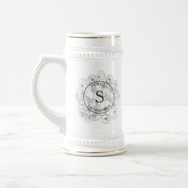 Dusty Blue Monogram Groomsmen Beer Stein (Left)