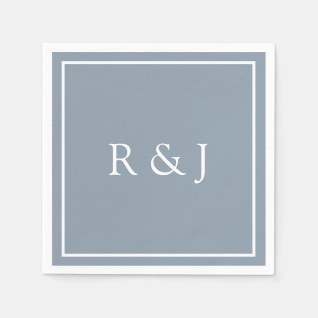 Dusty Blue Monogram Initial Ampersand 2026 Wedding Napkins (Front)