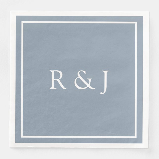 Dusty Blue Monogram Initial Ampersand 2026 Wedding Paper Dinner Napkins (Front)