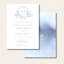 Dusty Blue Monogram Initial Crest Floral Wedding