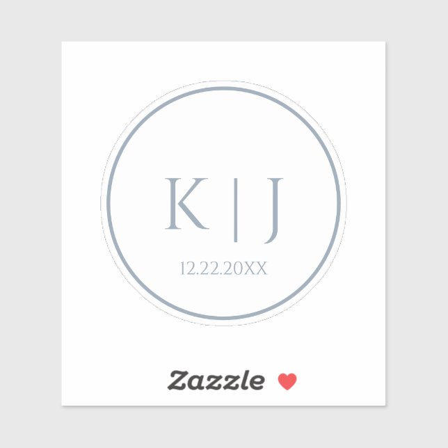 Dusty Blue Monogram Initial Minimal Trendy Wedding Sticker (Sheet)