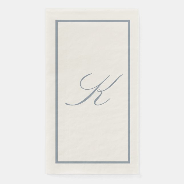 Dusty Blue Monogram Initial Wedding Bridal Shower Paper Guest Towels (Front)