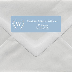 Dusty blue monogram initial wreath return address label
