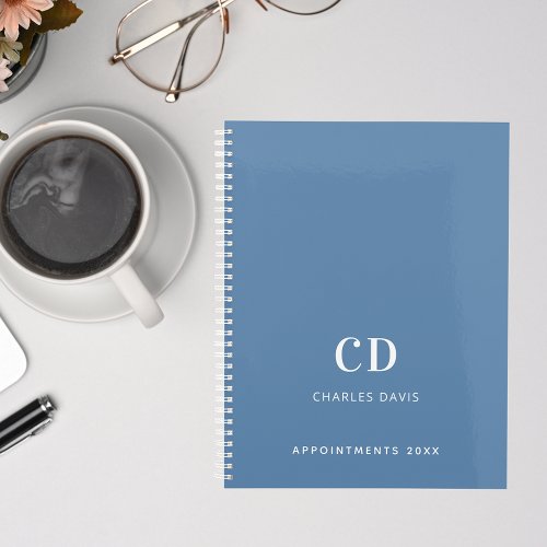 Dusty blue monogram initials 2025 planner