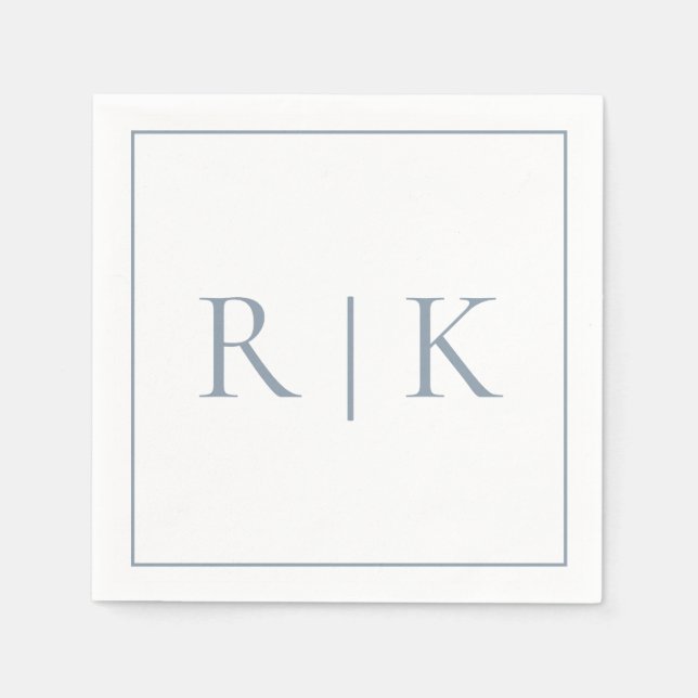 Dusty Blue Monogram Initials Classy Wedding Napkins (Front)