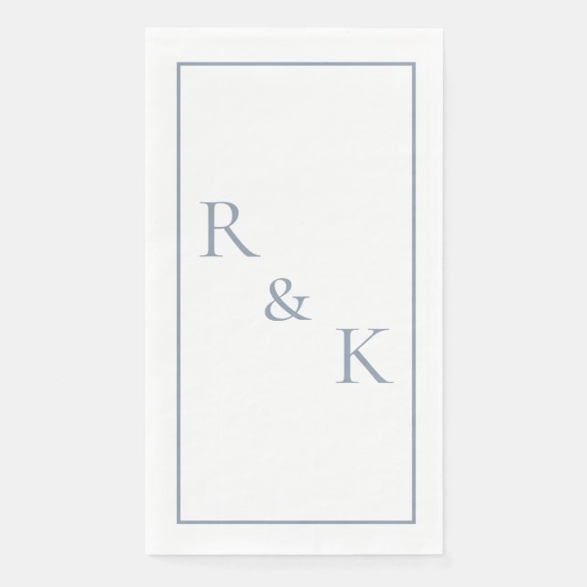Dusty Blue Monogram Initials Letter Wedding 2025 Paper Guest Towels (Front)