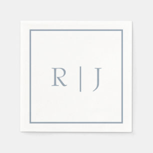 Dusty Blue Monogram Initials Letter Wedding Napkins