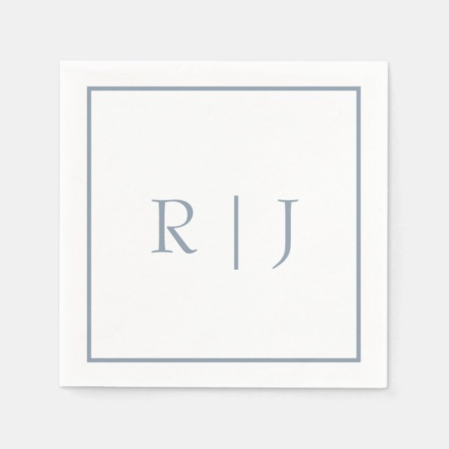 Dusty Blue Monogram Initials Letter Wedding Napkins (Front)