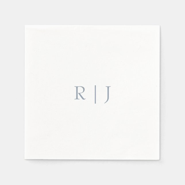 Dusty Blue Monogram Initials Minimal Wedding Napkins (Front)