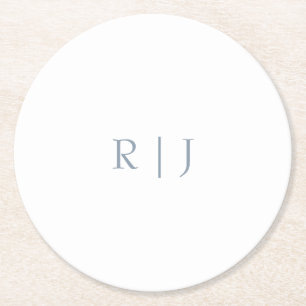 Dusty Blue Monogram Initials Minimal Wedding Round Paper Coaster