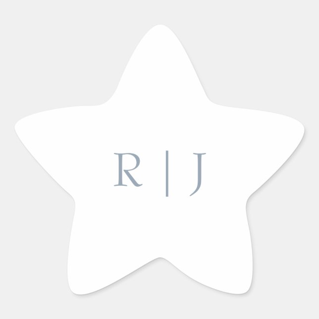 Dusty Blue Monogram Initials Minimal Wedding Star Sticker (Front)