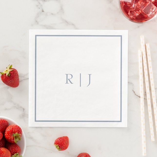 Dusty Blue Monogram Initials Simple Wedding Paper Dinner Napkins (Insitu)