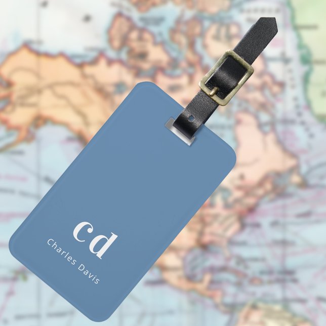 Dusty blue monogram luggage tag (Creator Uploaded)