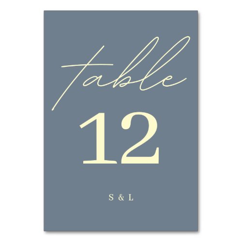 Dusty Blue Monogram Minimal Modern Wedding Table Number