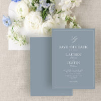 Dusty Blue Monogram Modern Script Save the Date