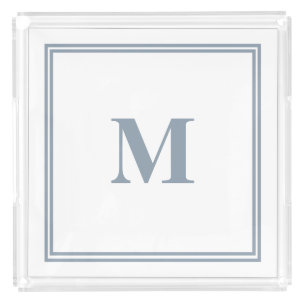 Dusty Blue Monogram Name Wedding Bridal Party Gift Acrylic Tray