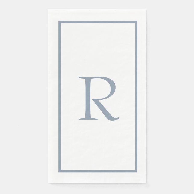 Dusty Blue Monogram Name Wedding Bridal Shower Paper Guest Towels (Front)