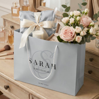 Dusty Blue Monogram Personalized Bridesmaid Large Gift Bag