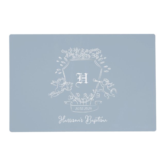 Dusty Blue Monogram Place Mat (Front)