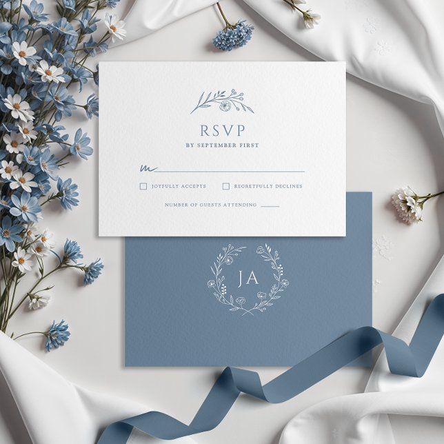 Dusty Blue Monogram RSVP Card (Creator Uploaded)