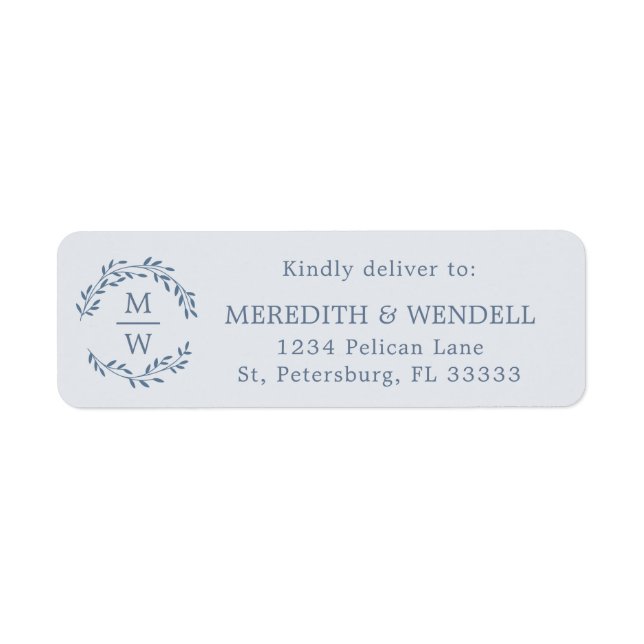 Dusty Blue Monogram RSVP Mailing Label (Front)