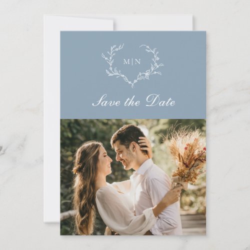  Dusty Blue Monogram Save the Date Photo  Invitation